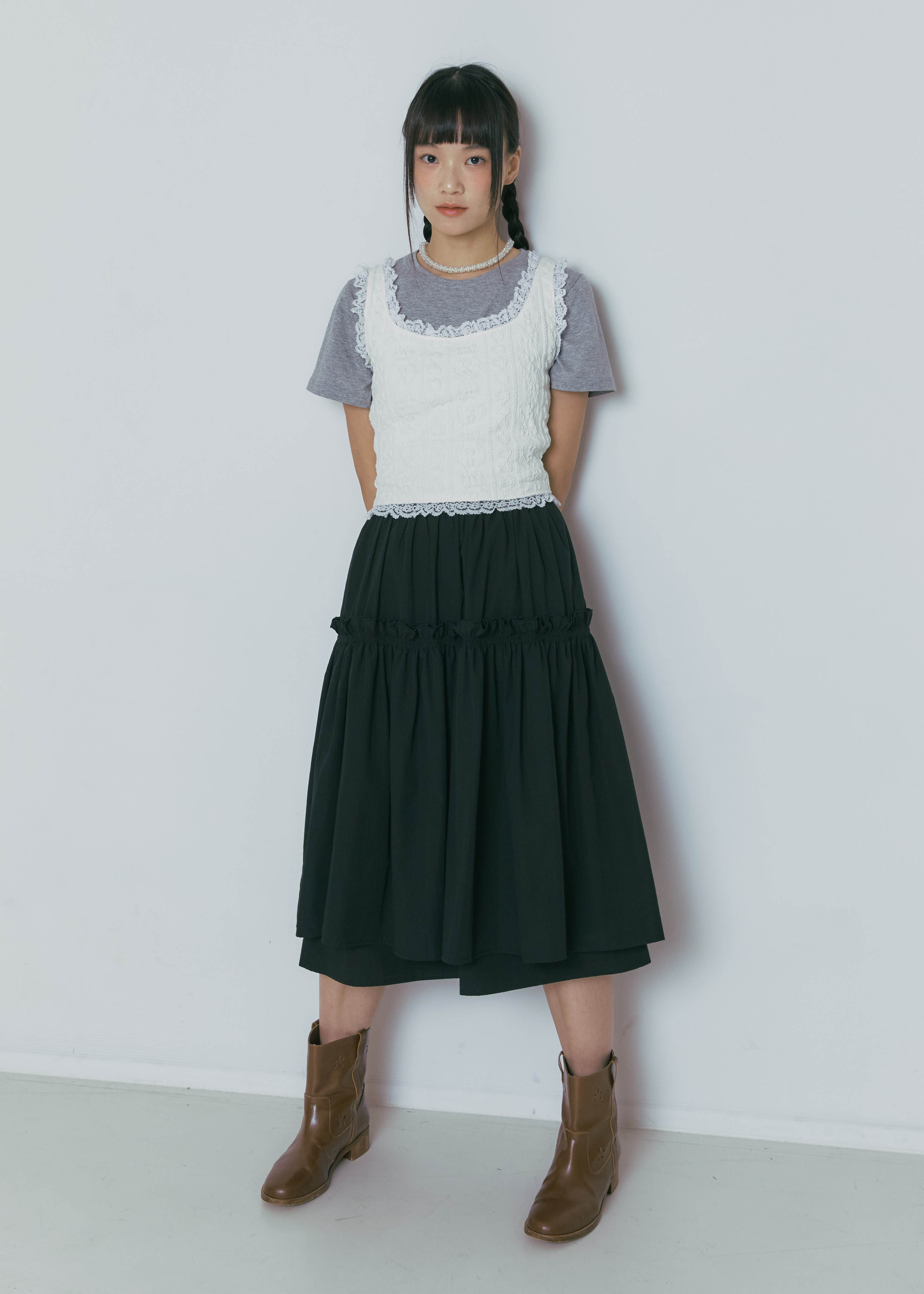 Two- layer Shirring Skirt  (Special Line) - black