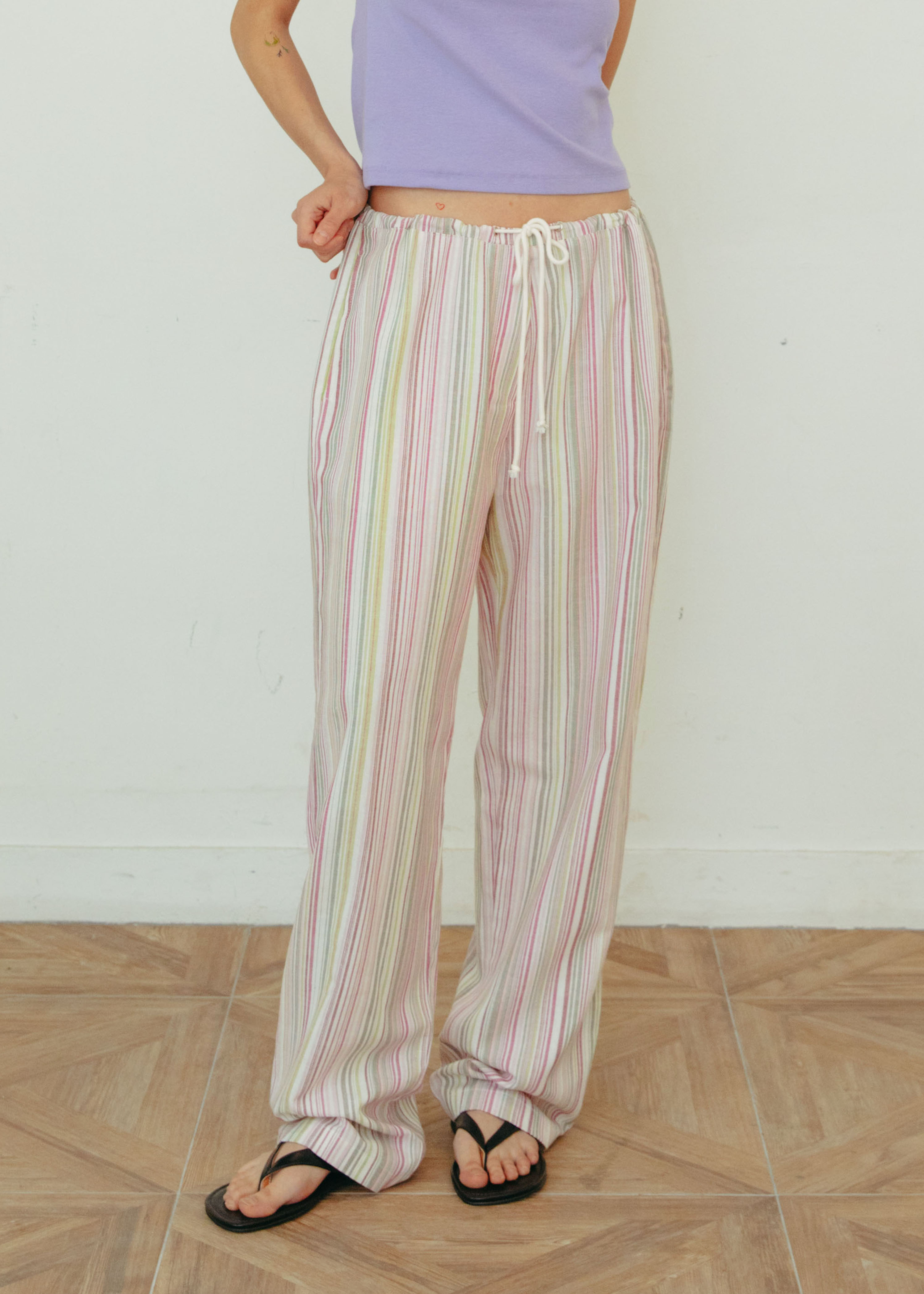 Linen Stripe Pants - Pink