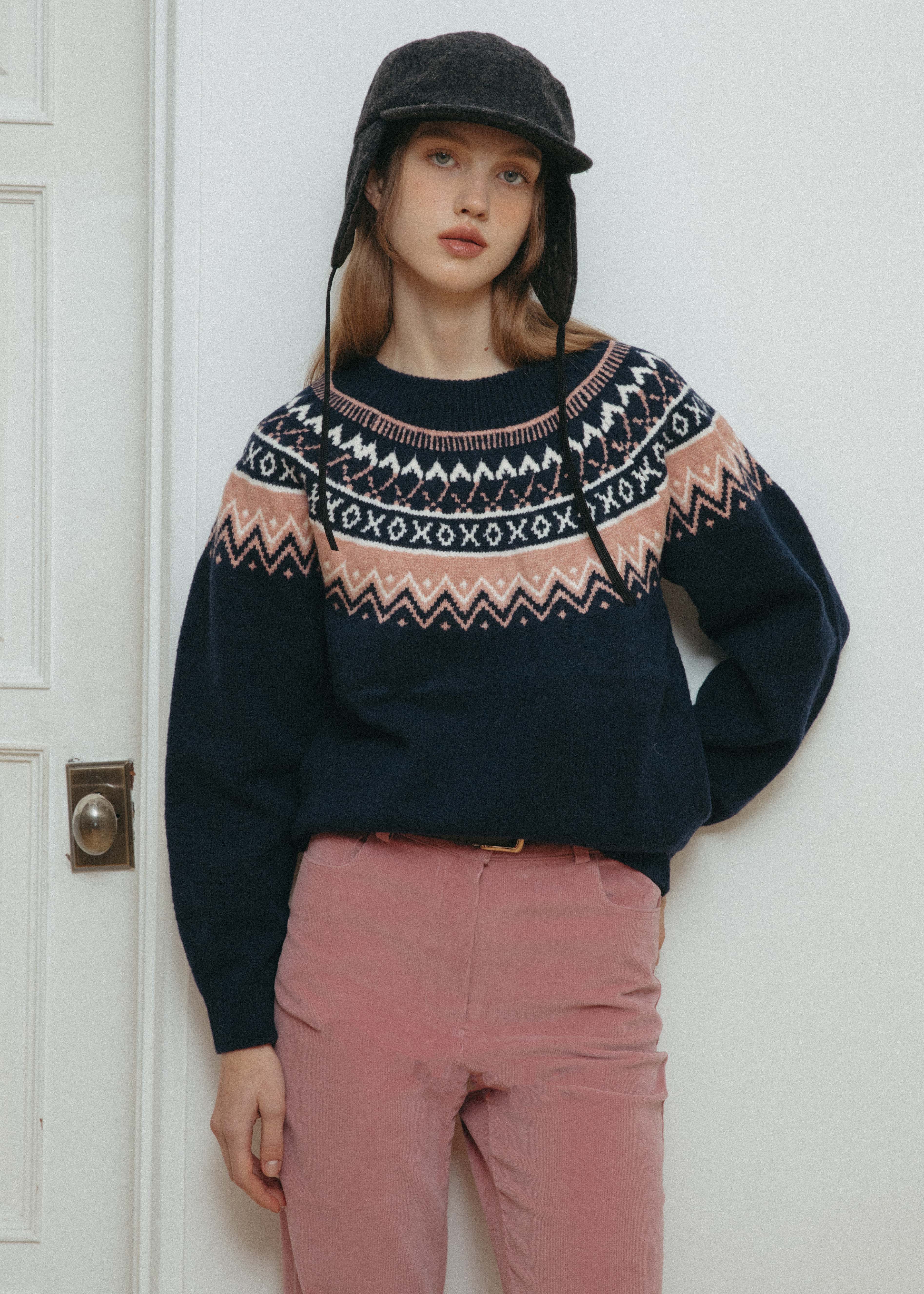 Roman Nordic Sweater - Navy/pink